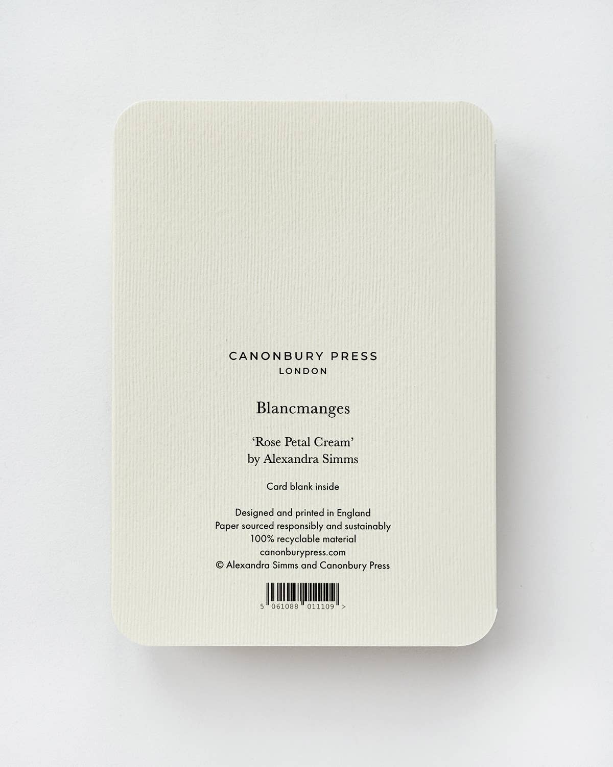 London Canonbury Press Rose Petal Cream Blancmange Greeting Card