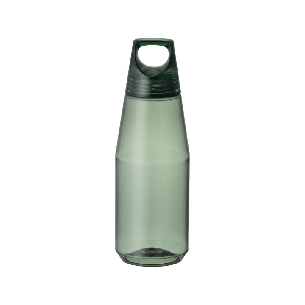 Green water bottle with black cap on a white background