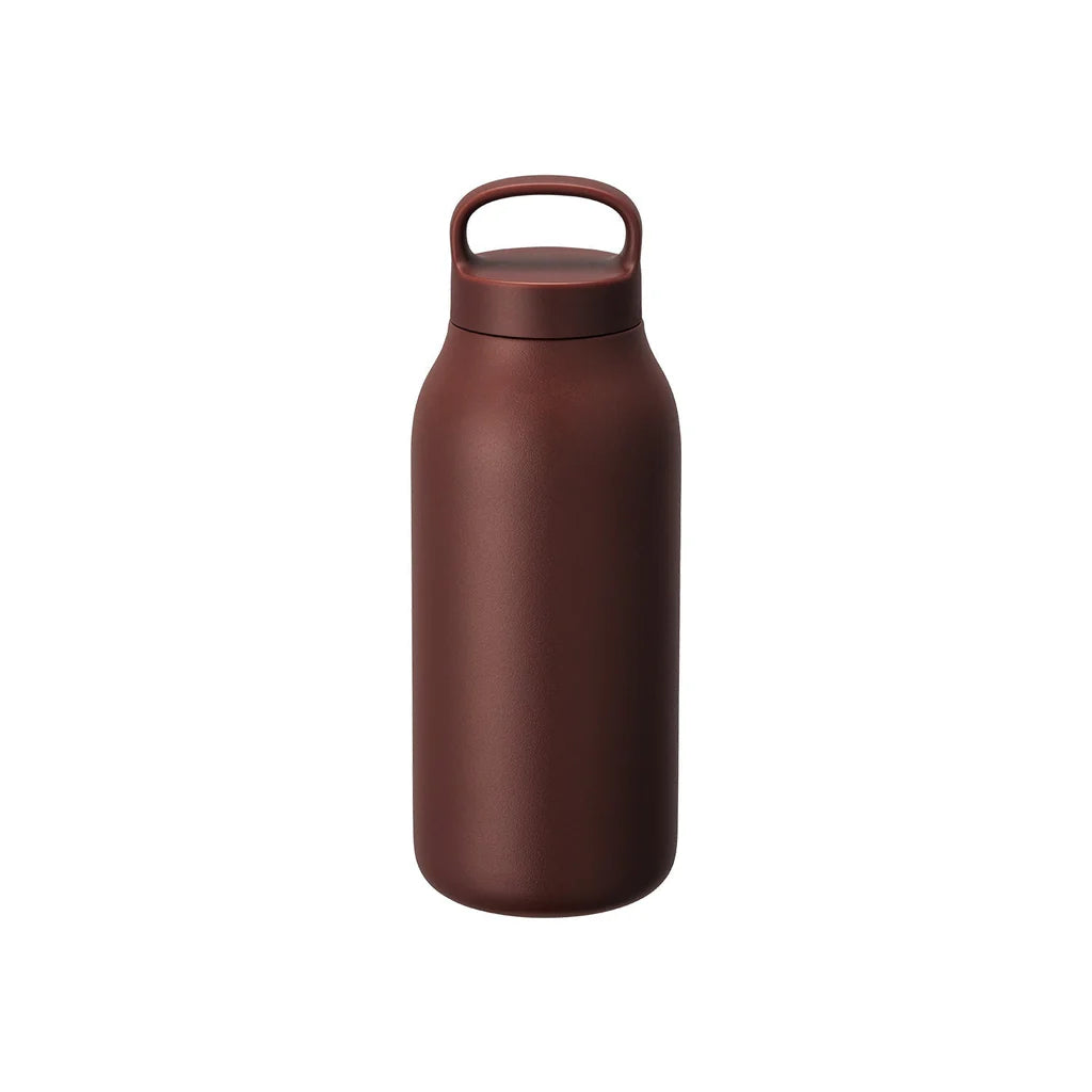 Brown water bottle with handle on a white background