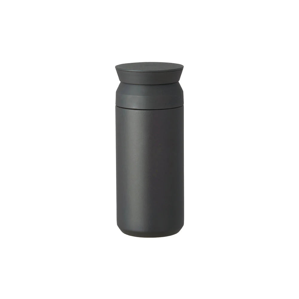 Black thermos bottle on a white background