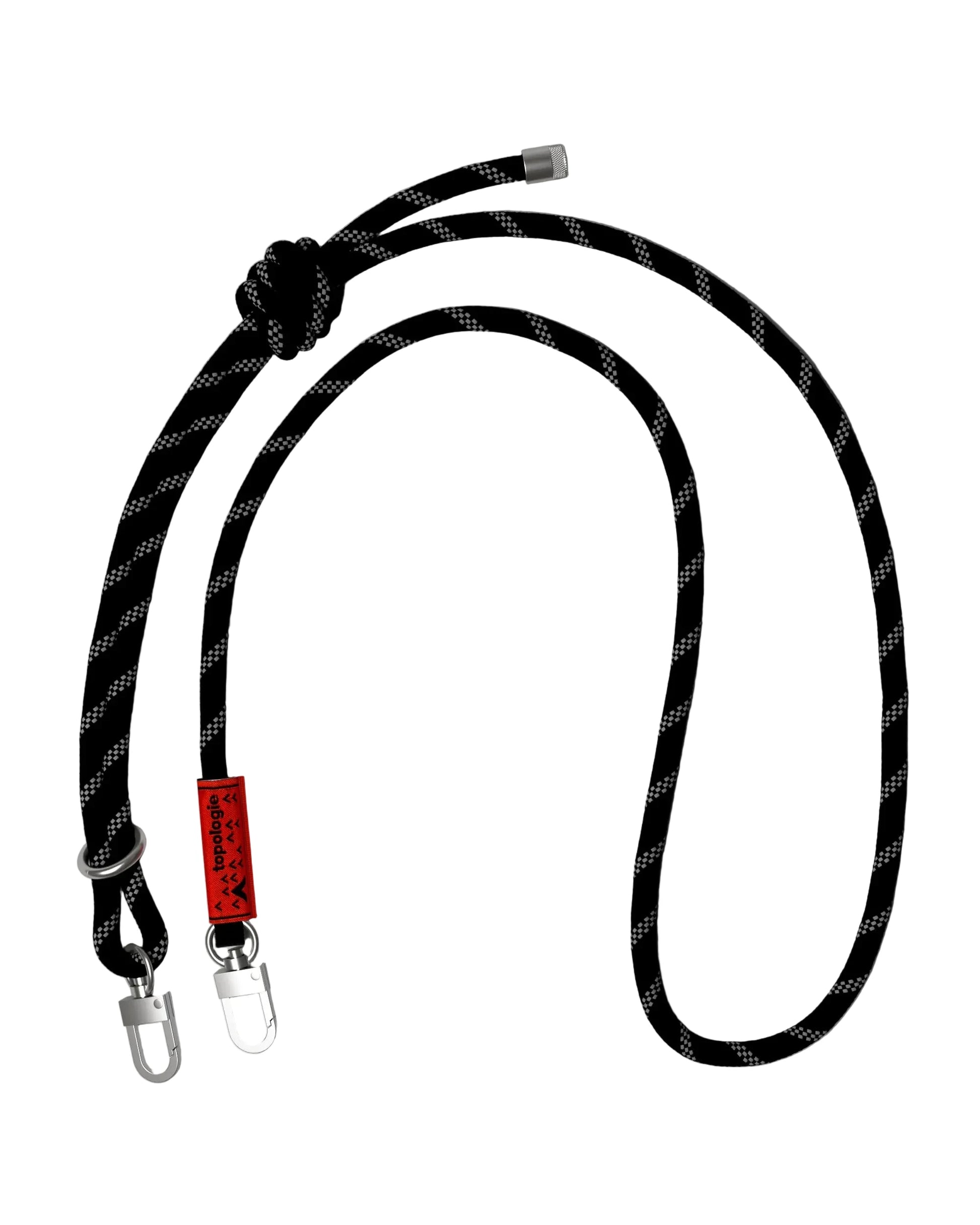 Topologie black reflective  braided rope strap with metal clips on a white background