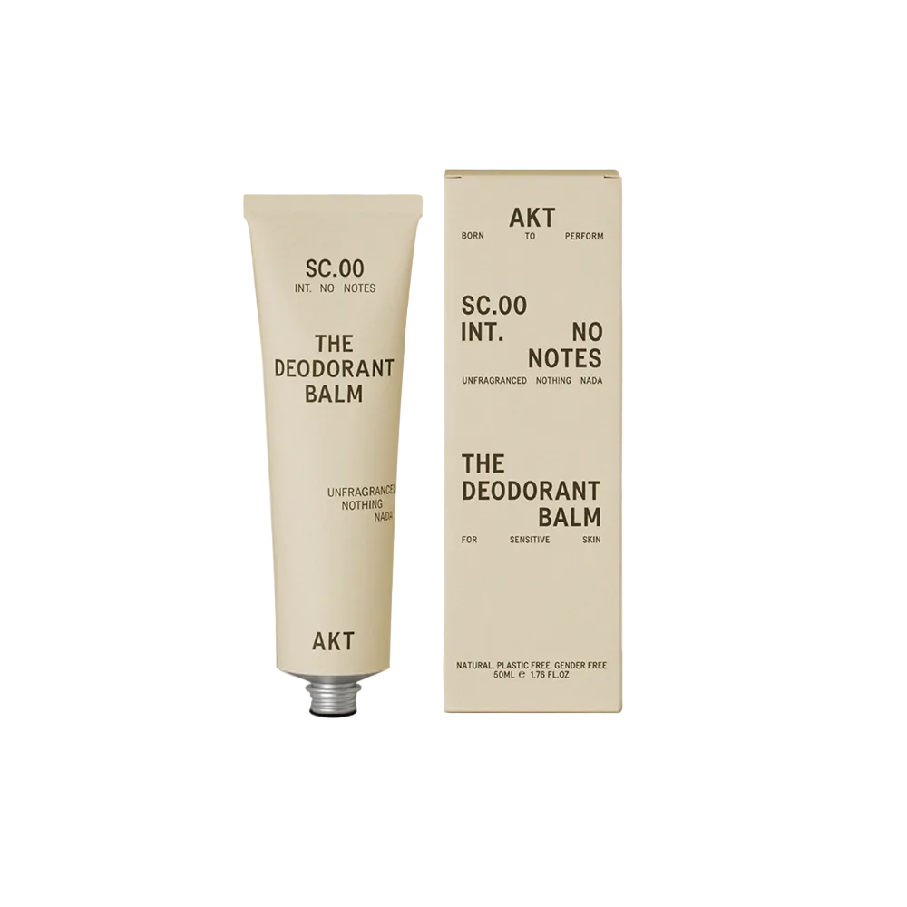 Deodorant balm tube and packaging on a white  background