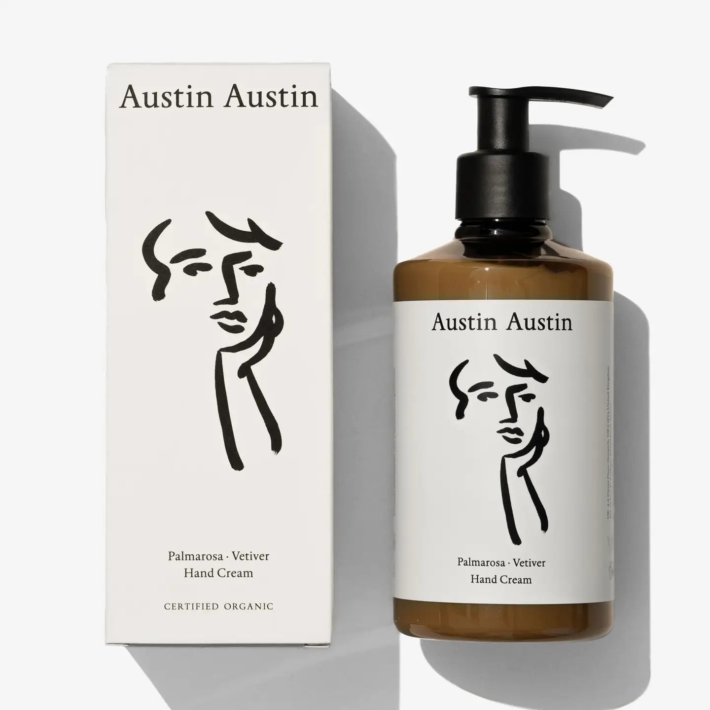 Austin Austin hand cream bottle and packaging on a white background