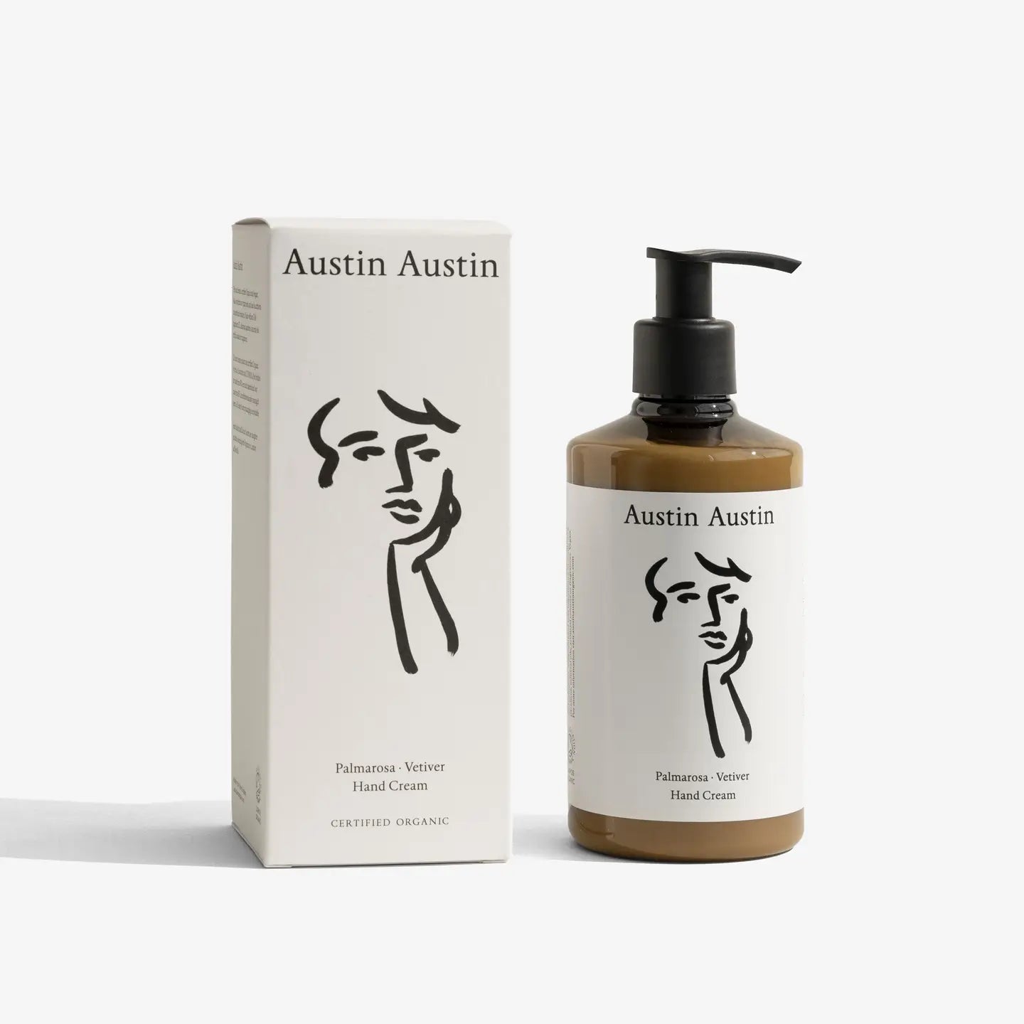 Austin Austin hand cream bottle and packaging on a white background