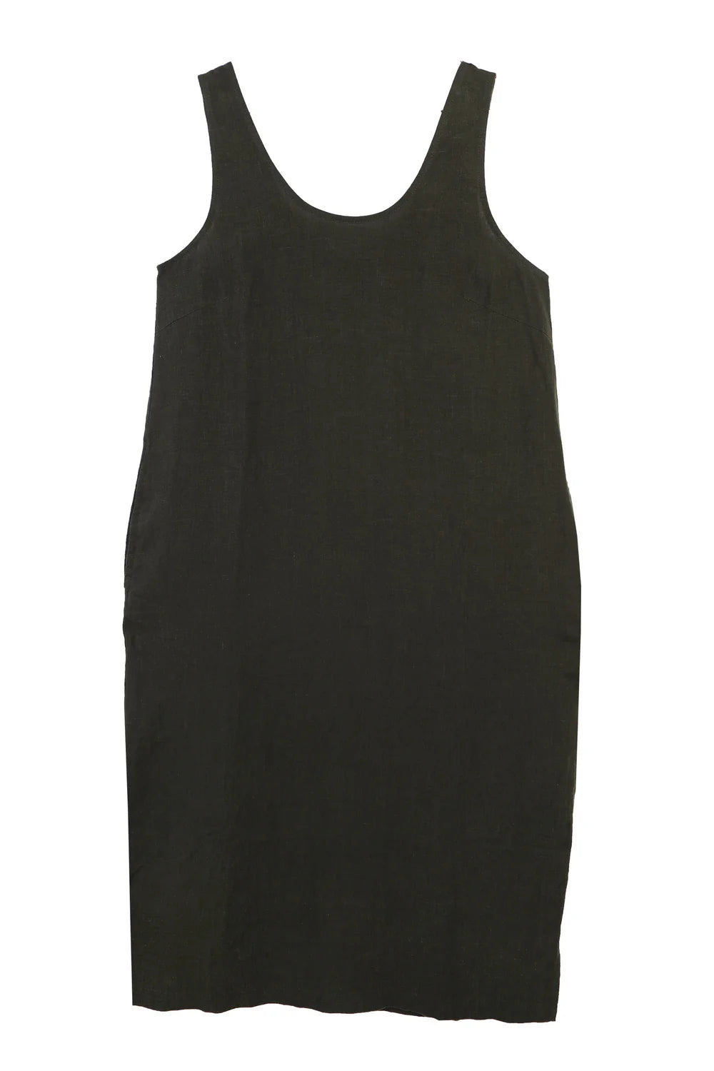 Dark green sleeveless dress on a white background