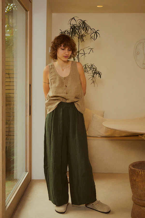 LF Markey Basic Linen Dark Forest Trouser
