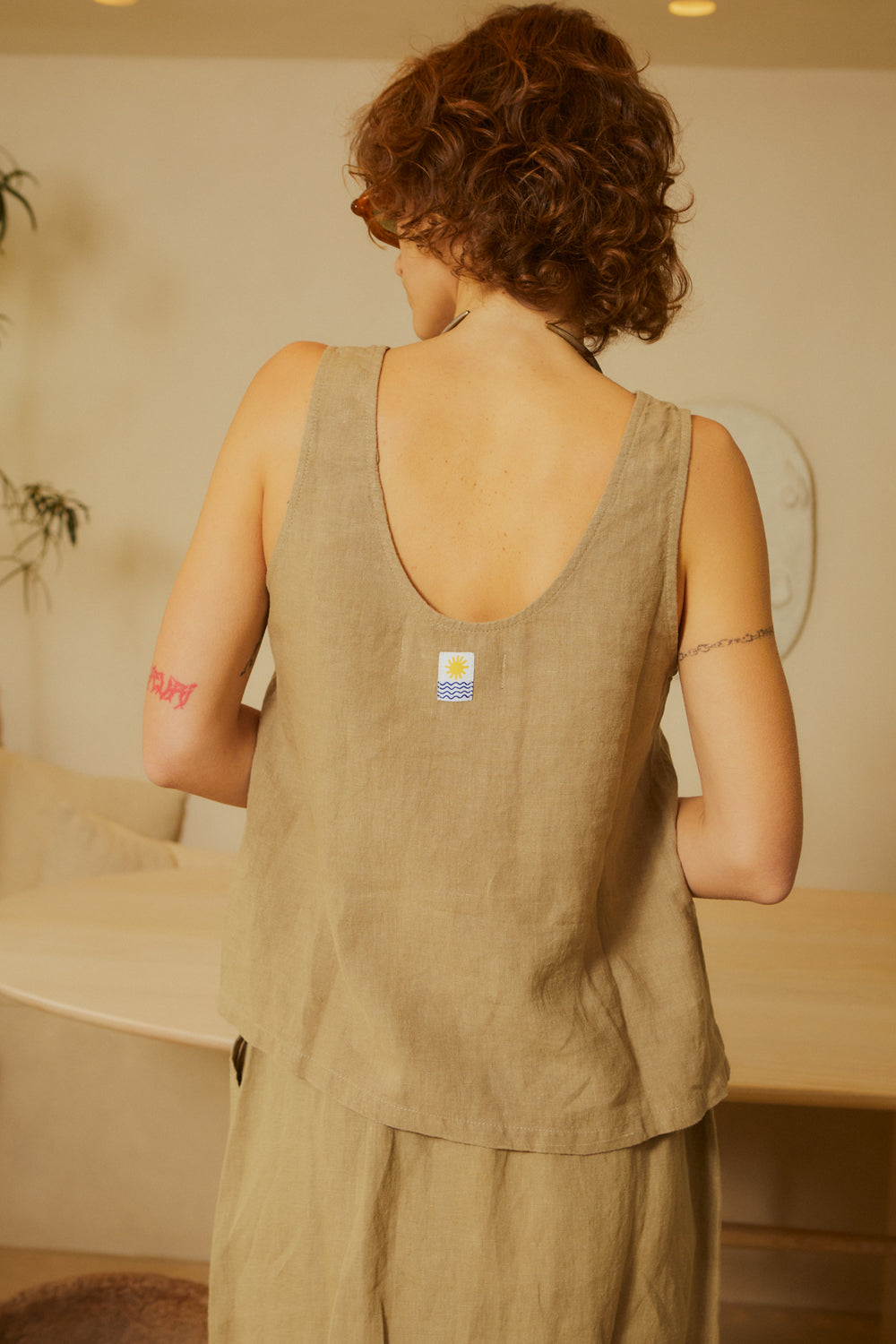 Basic Button Front Tank Stone
