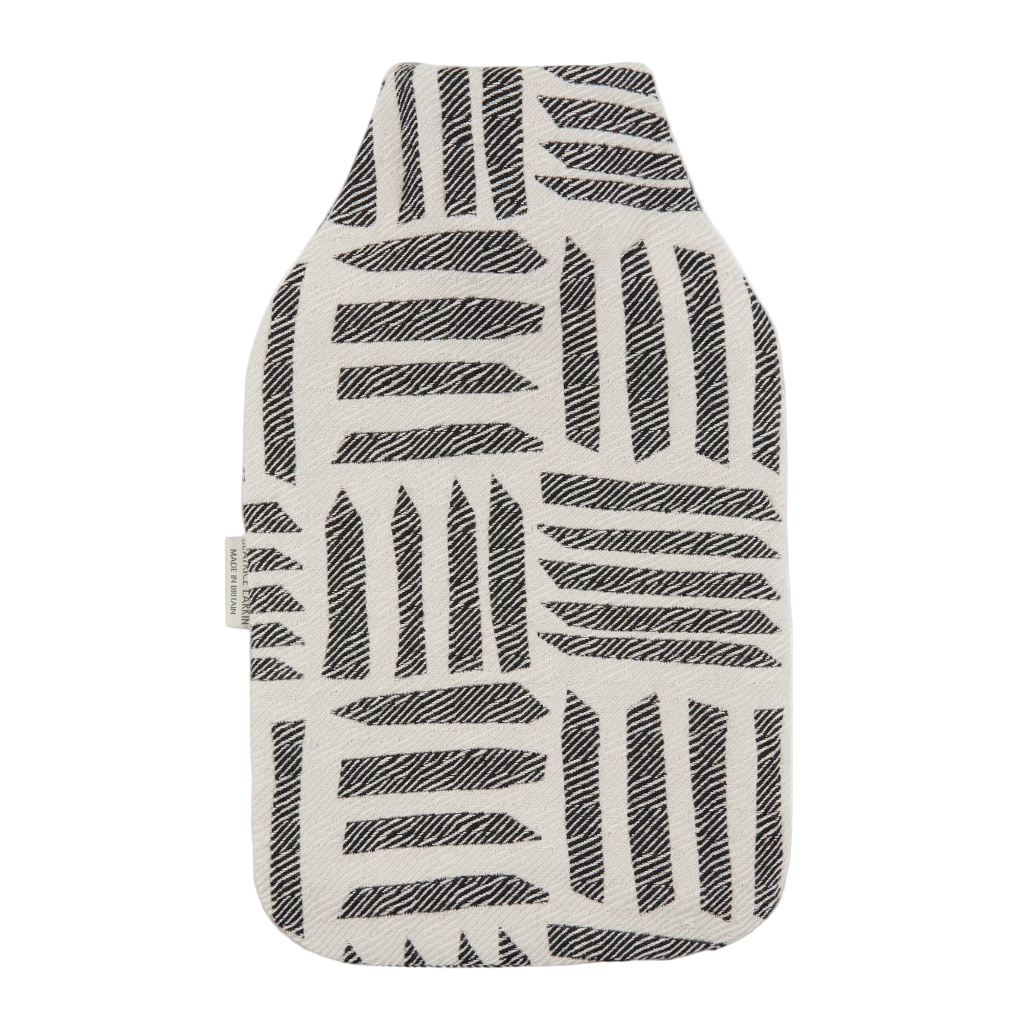 Beatrice Larkin black and white patterned hot water bottle cover on a white background