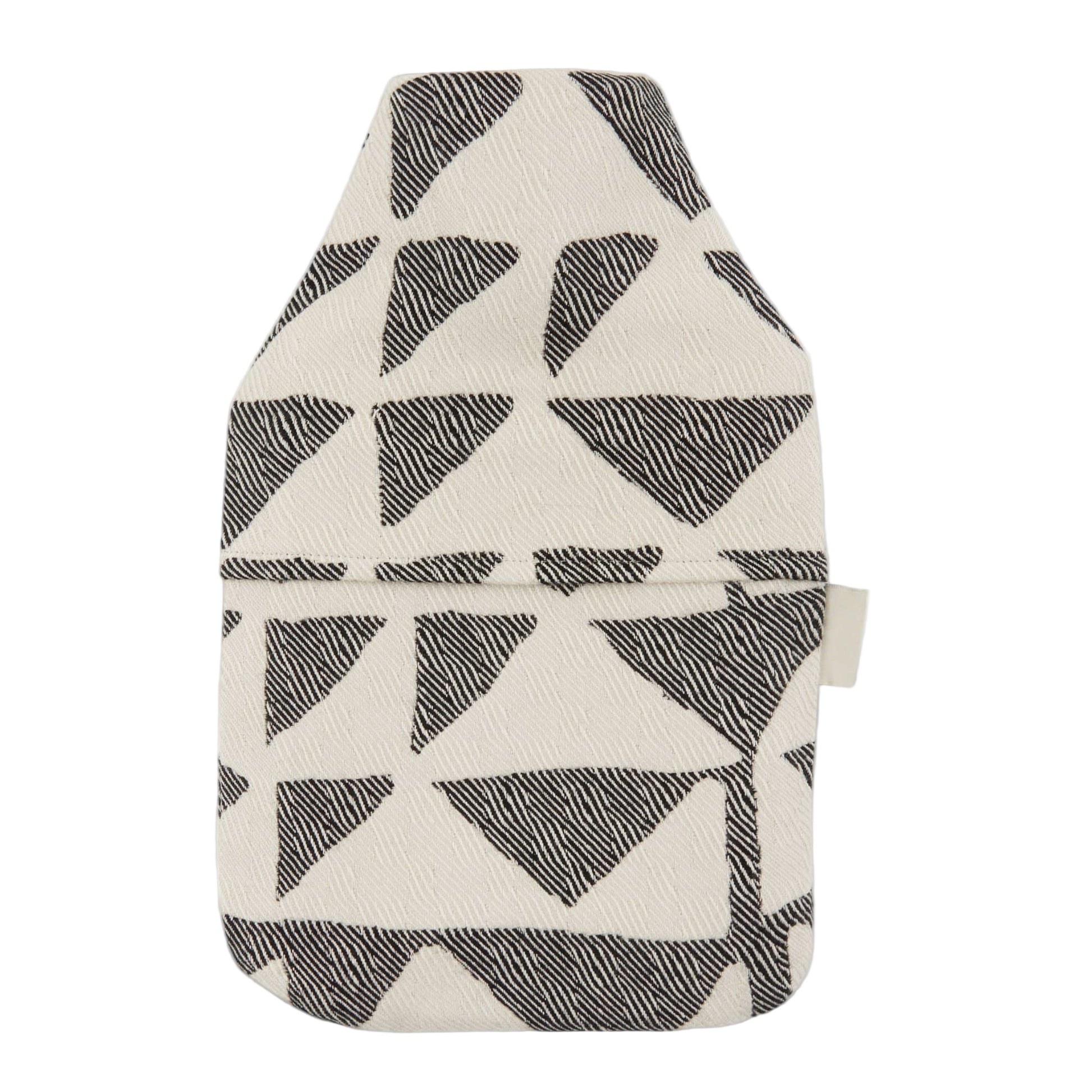 Beatrice Larkin textured hot water bottle cover with black triangle pattern on a white background