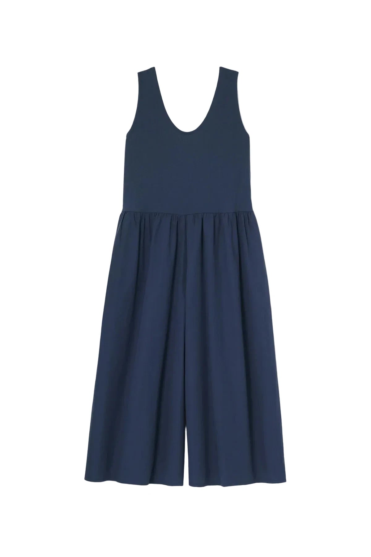 Blue sleeveless jumpsuit  on a white background