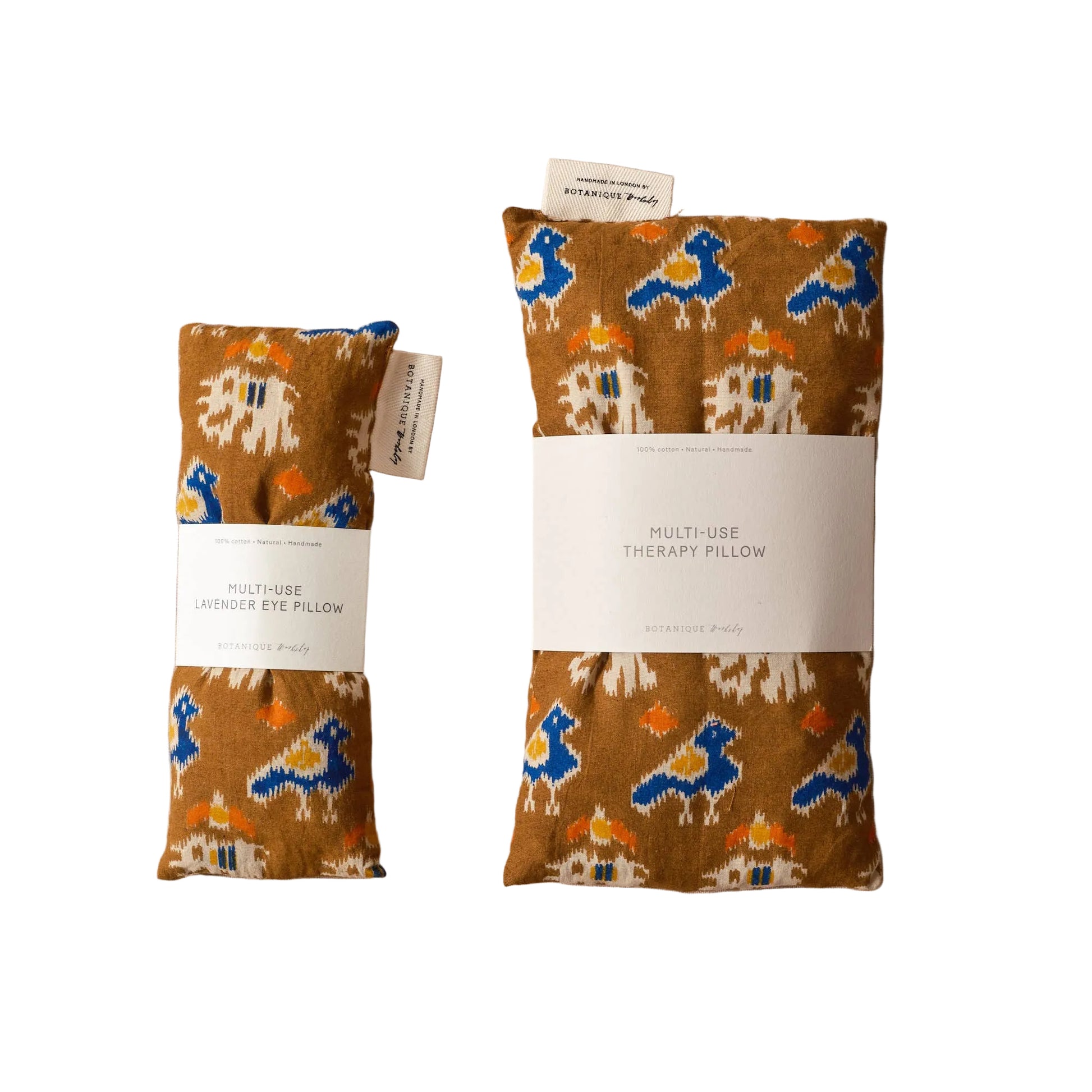 Two therapy pillows with patterned design on a white background