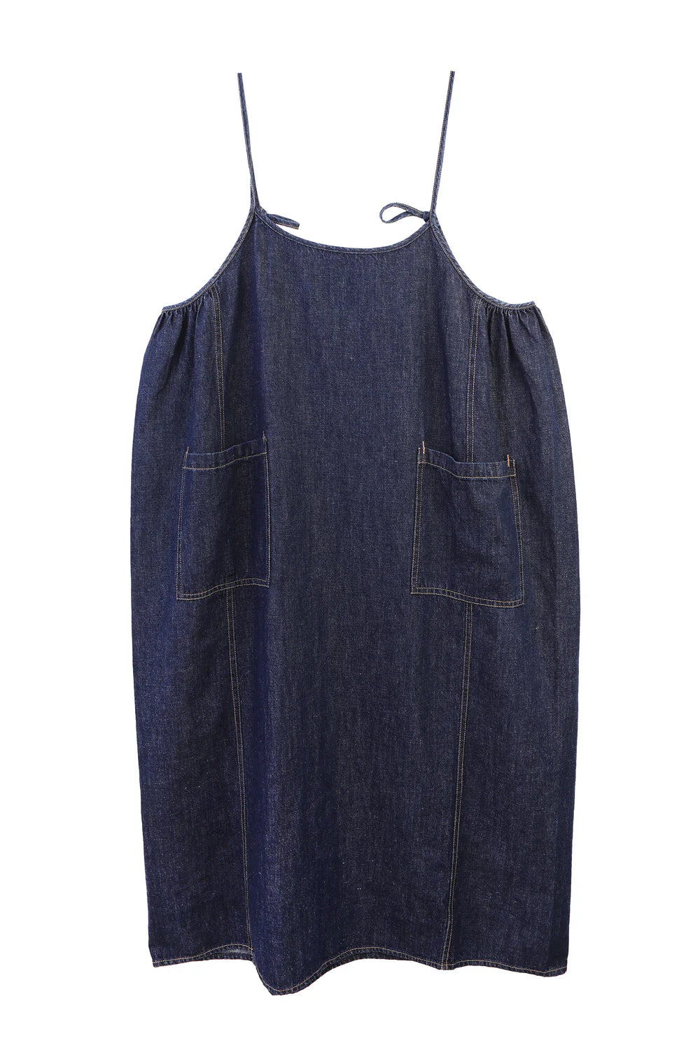 Denim dress with thin straps on a white background