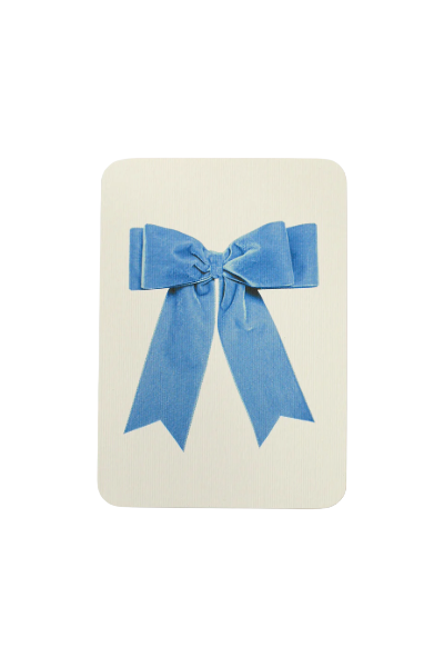 Canonbury Press London Rectangular card with a blue ribbon bow on a white background