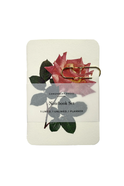 Canonbury Press London Notebook set with floral design on a white background