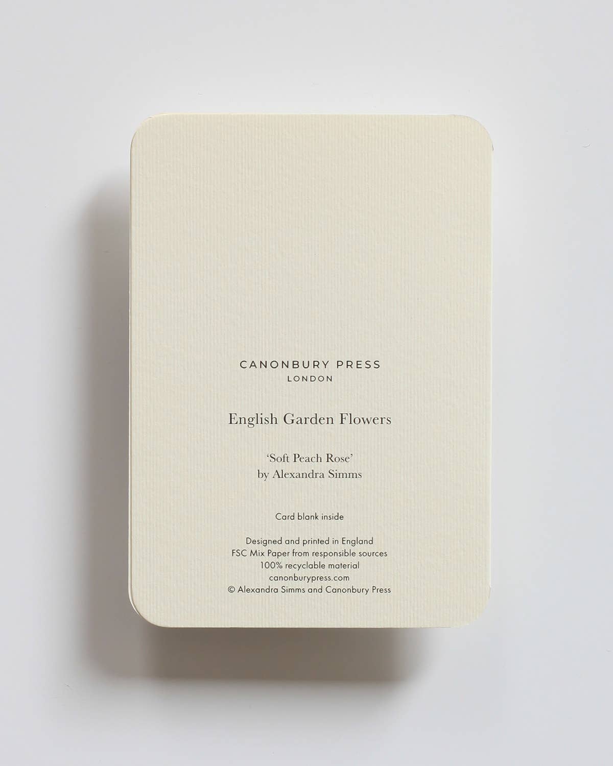 Card packaging with 'Canonbury Press London' branding on a light gray background