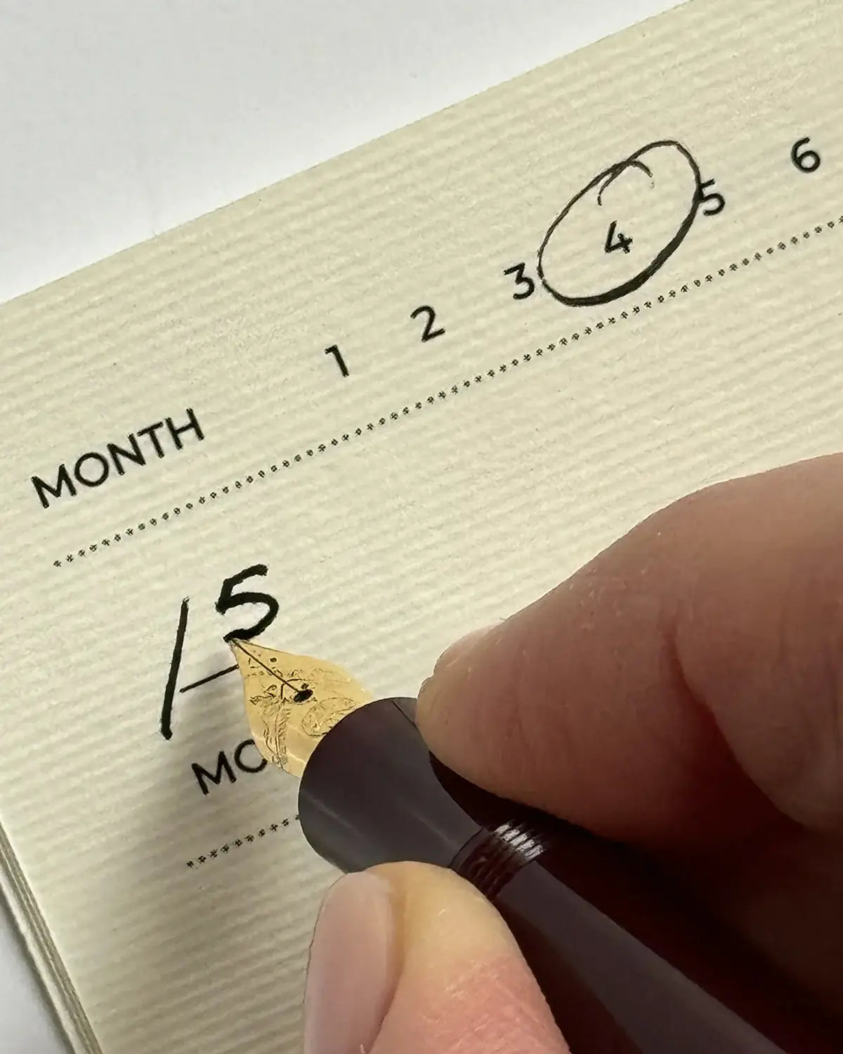 Writing in the Canonbury Press London Planner with a gold pen