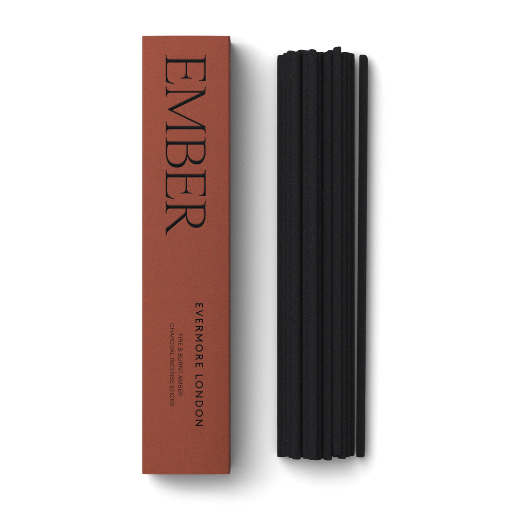 Ember incense sticks by Evermore London with a brown packaging box on a white background