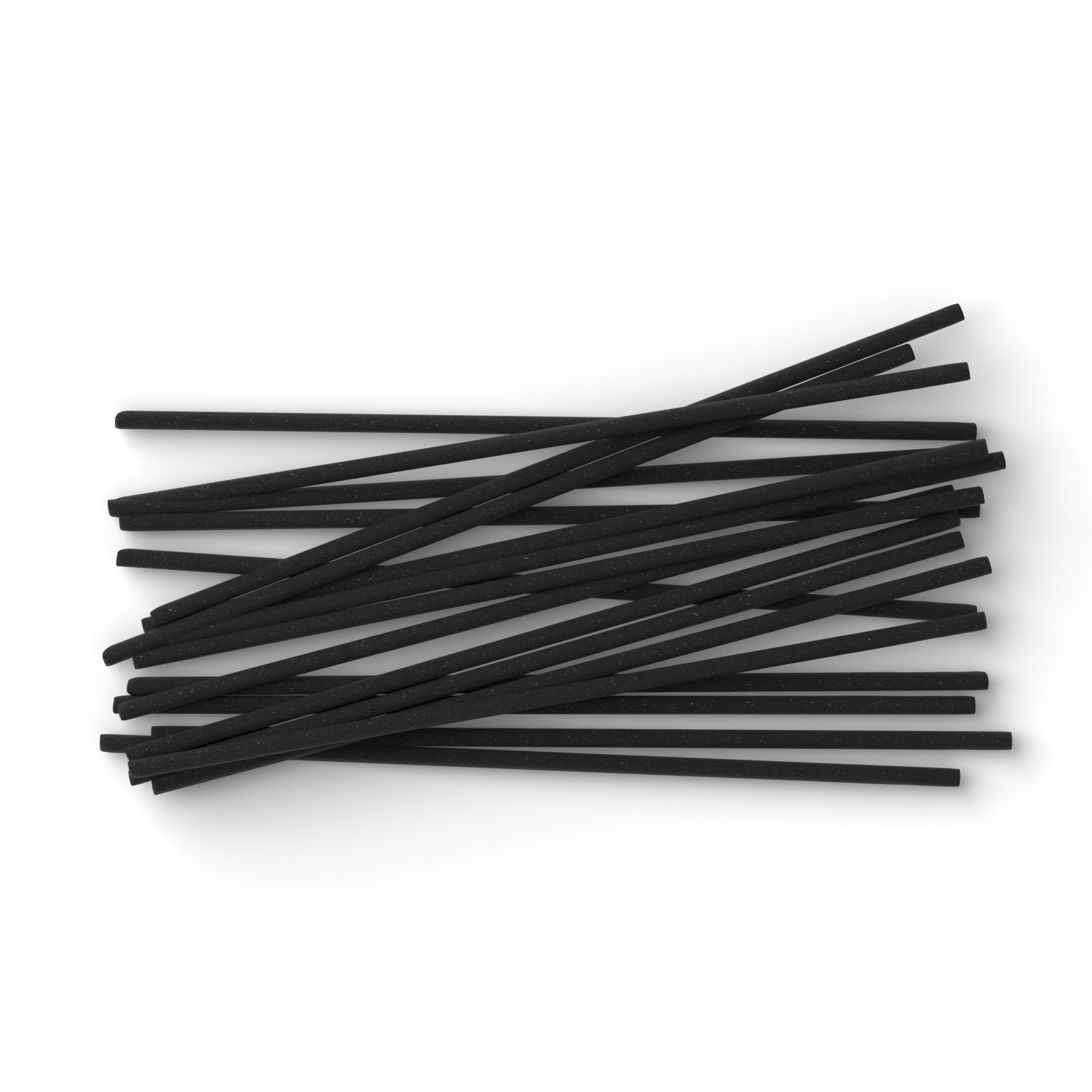 Stack of black incense sticks on a white background