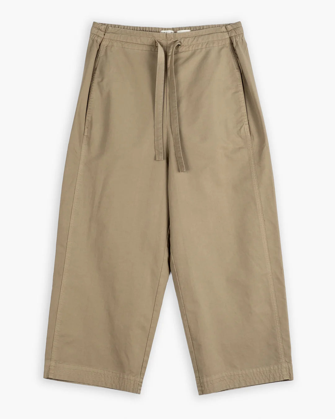 Beige pants with a drawstring on a white background