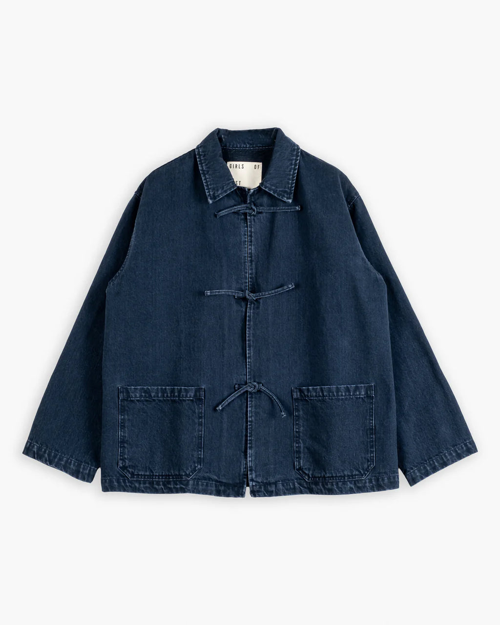 Blue denim jacket on a white background