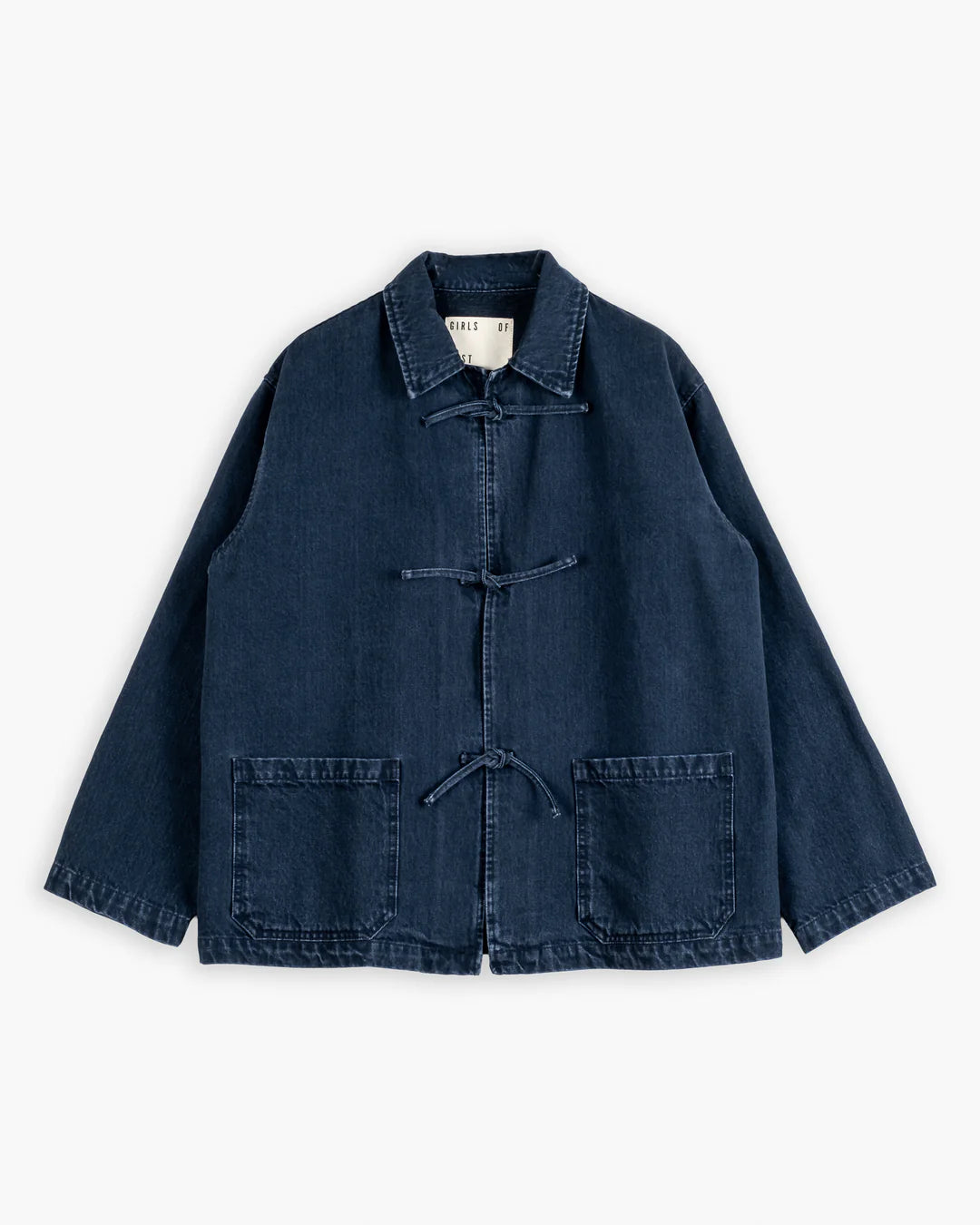 Blue denim jacket on a white background