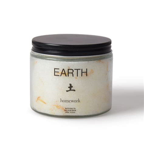 Jar of bath salts labeled 'Earth' on a white background