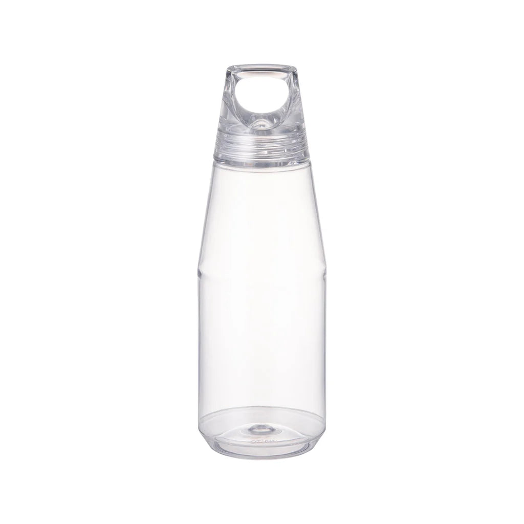 Clear plastic water bottle with a clear cap on a white background