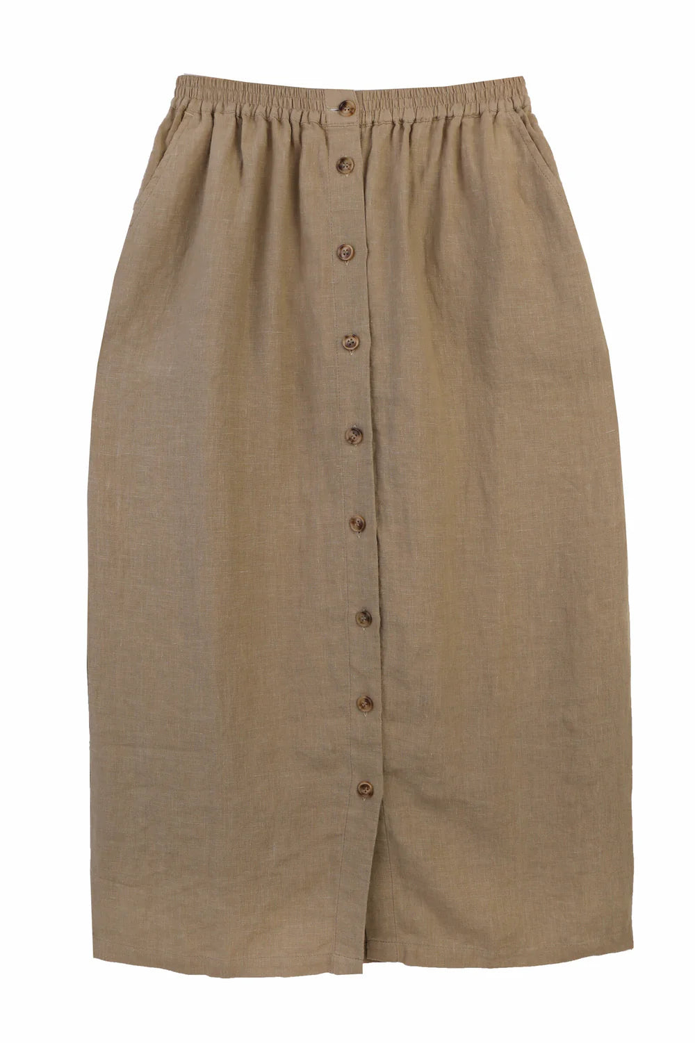  LF Markey Basic Button Front Skirt in a stone colour against a white background 
