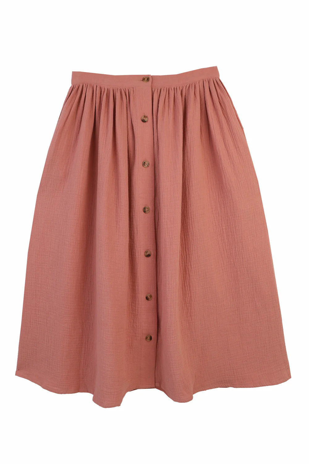 Pink LF Markey skirt with button details on a white background
