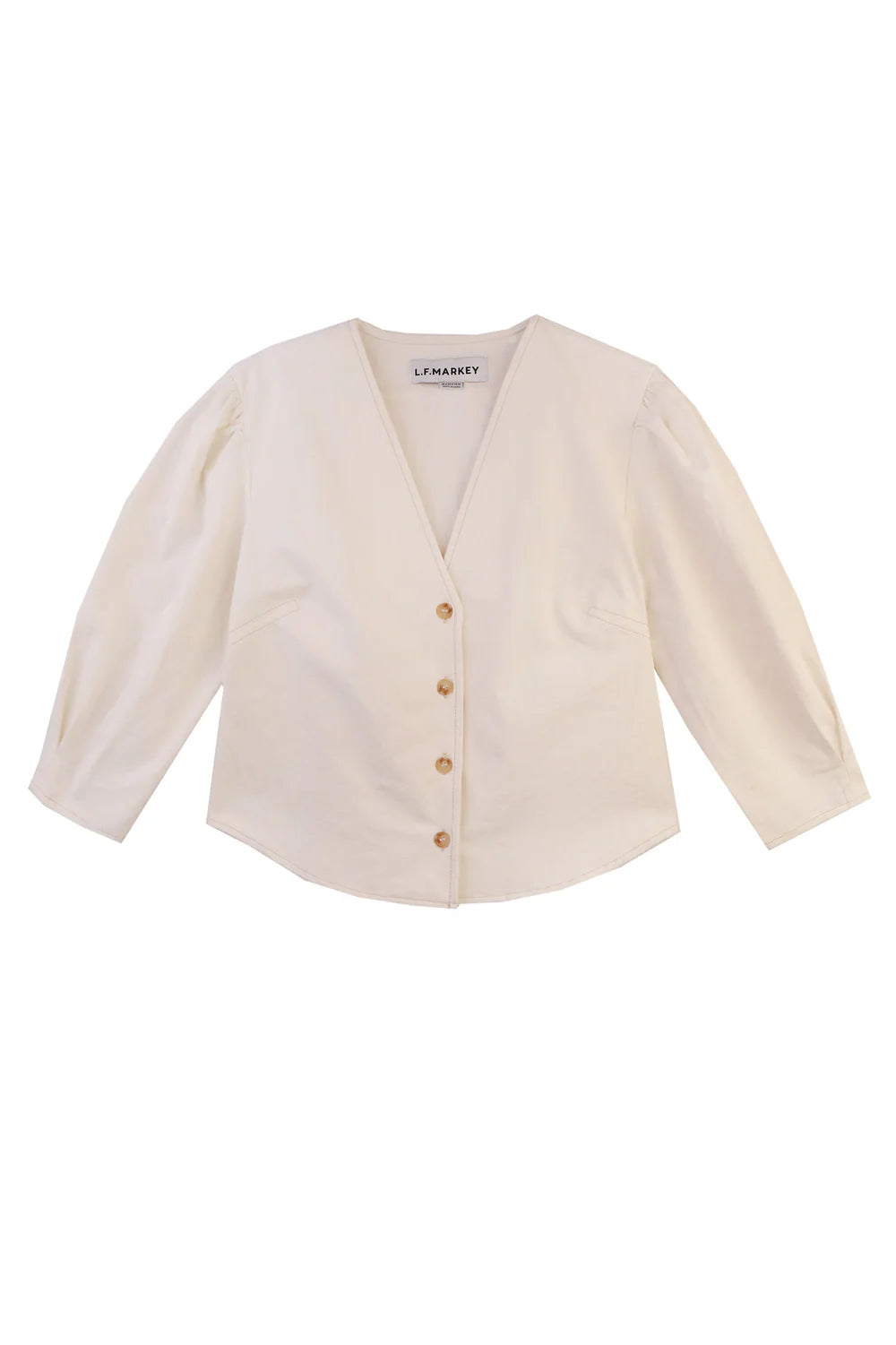 Ecru LF Markey top with button details on a white background