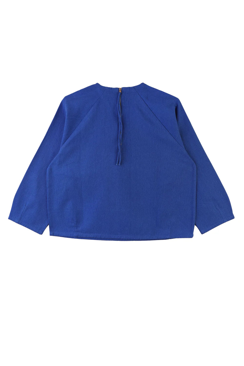Blue blouse with a tassel detail on a white background