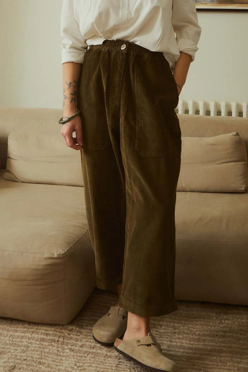 LF Markey Beckett Cropped Cord Trouser in Dark Olive