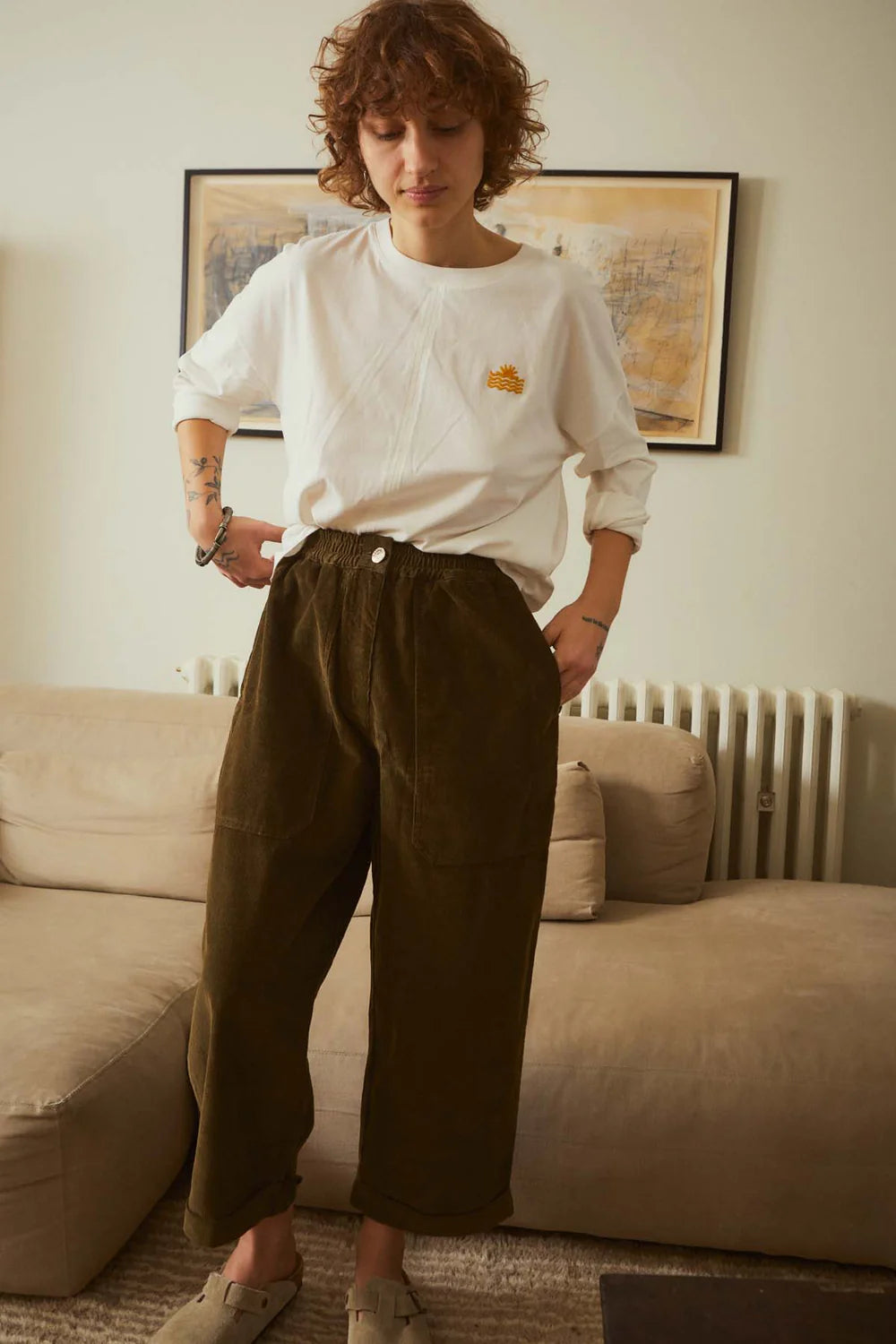 LF Markey Beckett Cropped Cord Trouser in Dark Olive