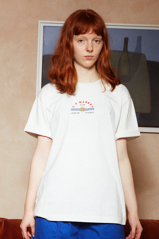 Logo Embroidered Tee Ecru front