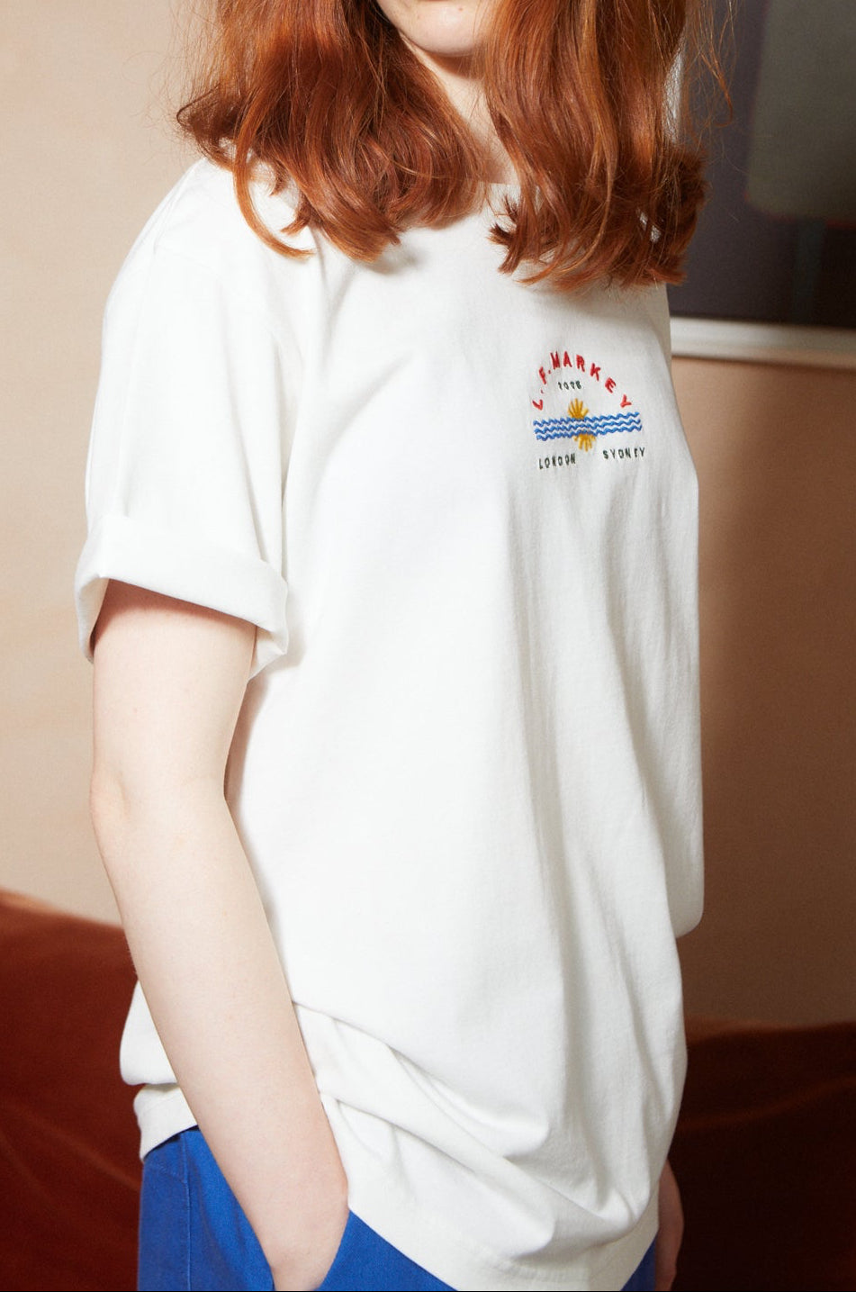 Logo Embroidered Tee Ecru detail