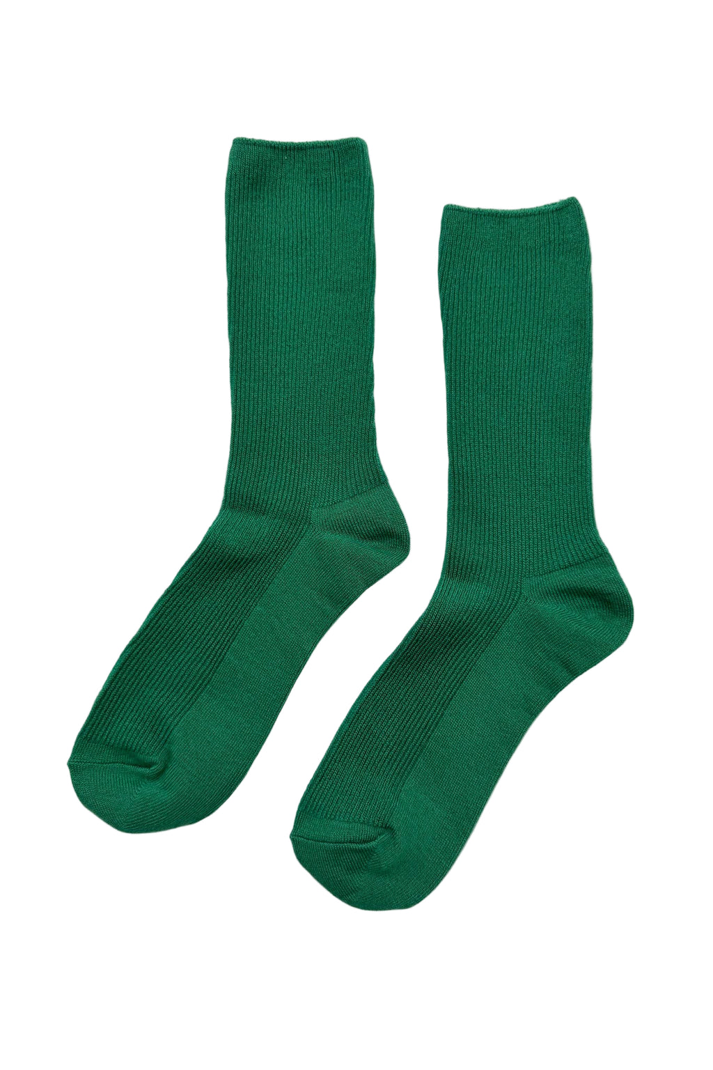 Pair of Le Bon Shoppe green socks on a white background