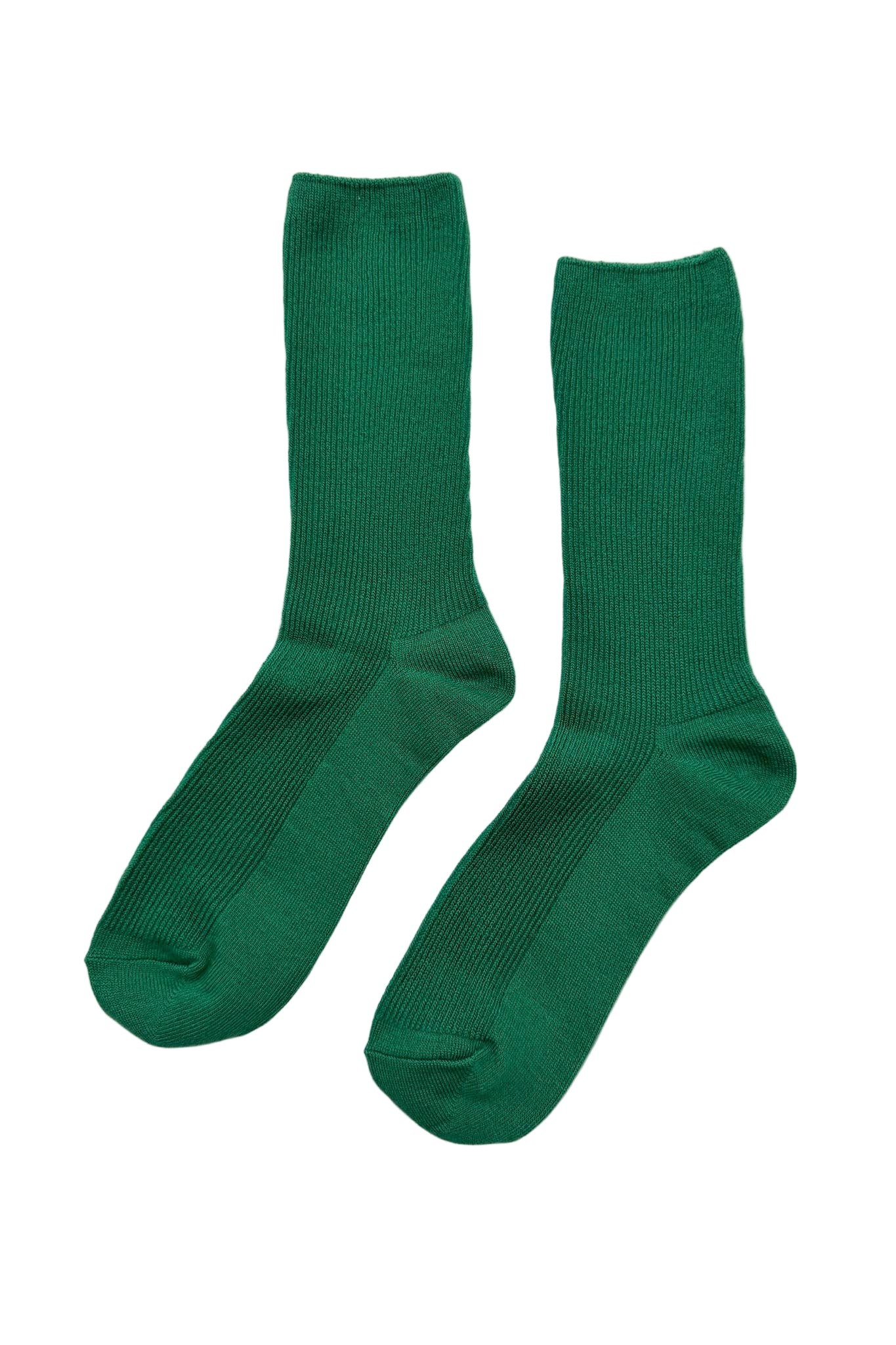 Pair of Le Bon Shoppe green socks on a white background