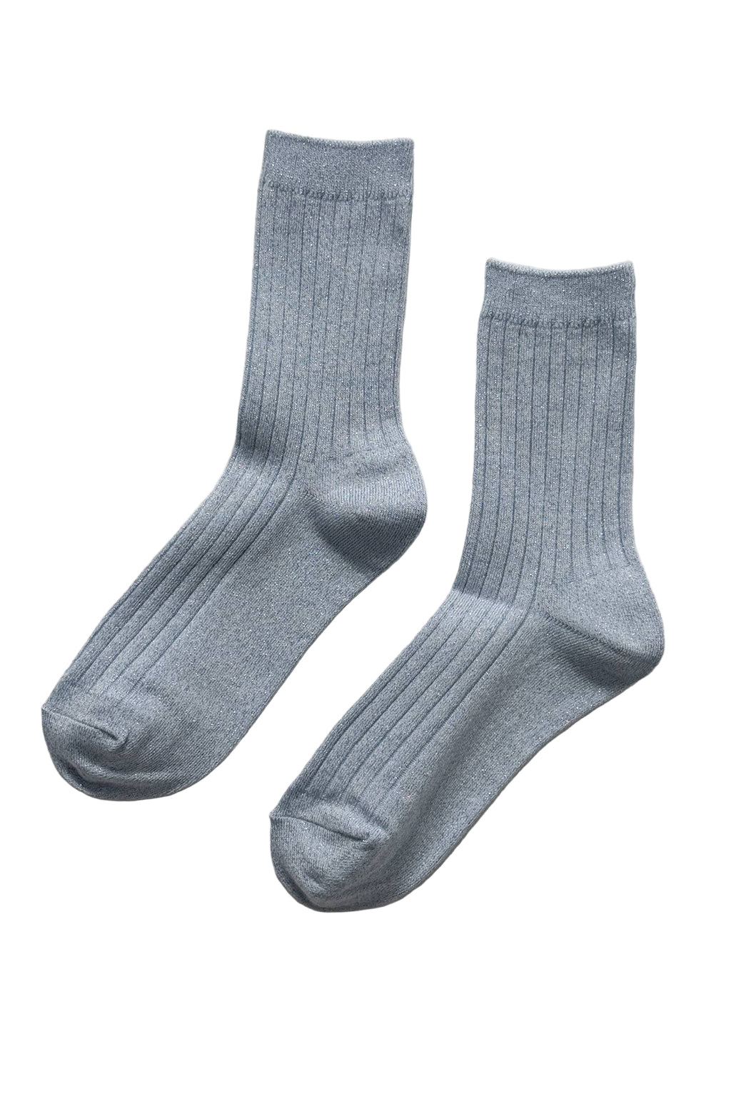 Pair of light blue Le Bon Shoppe socks on a white background