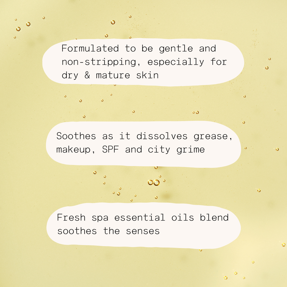 Text on a beige background describing skincare product benefits