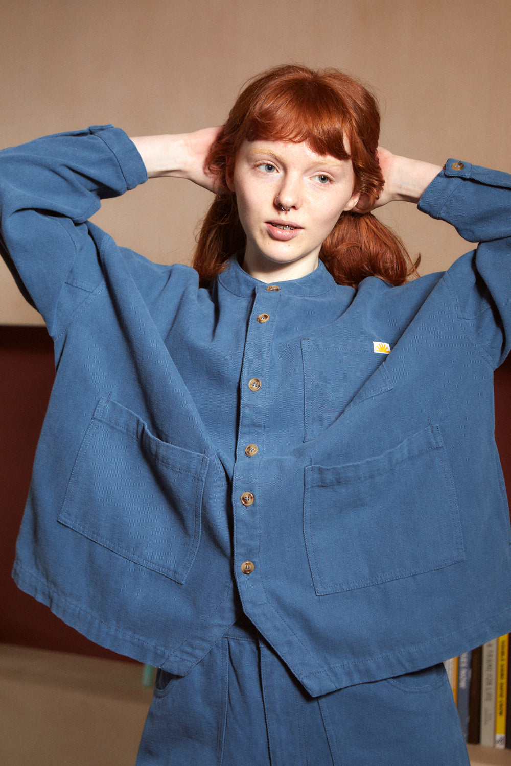 Oversized Chore Coat Canvas Marine detail