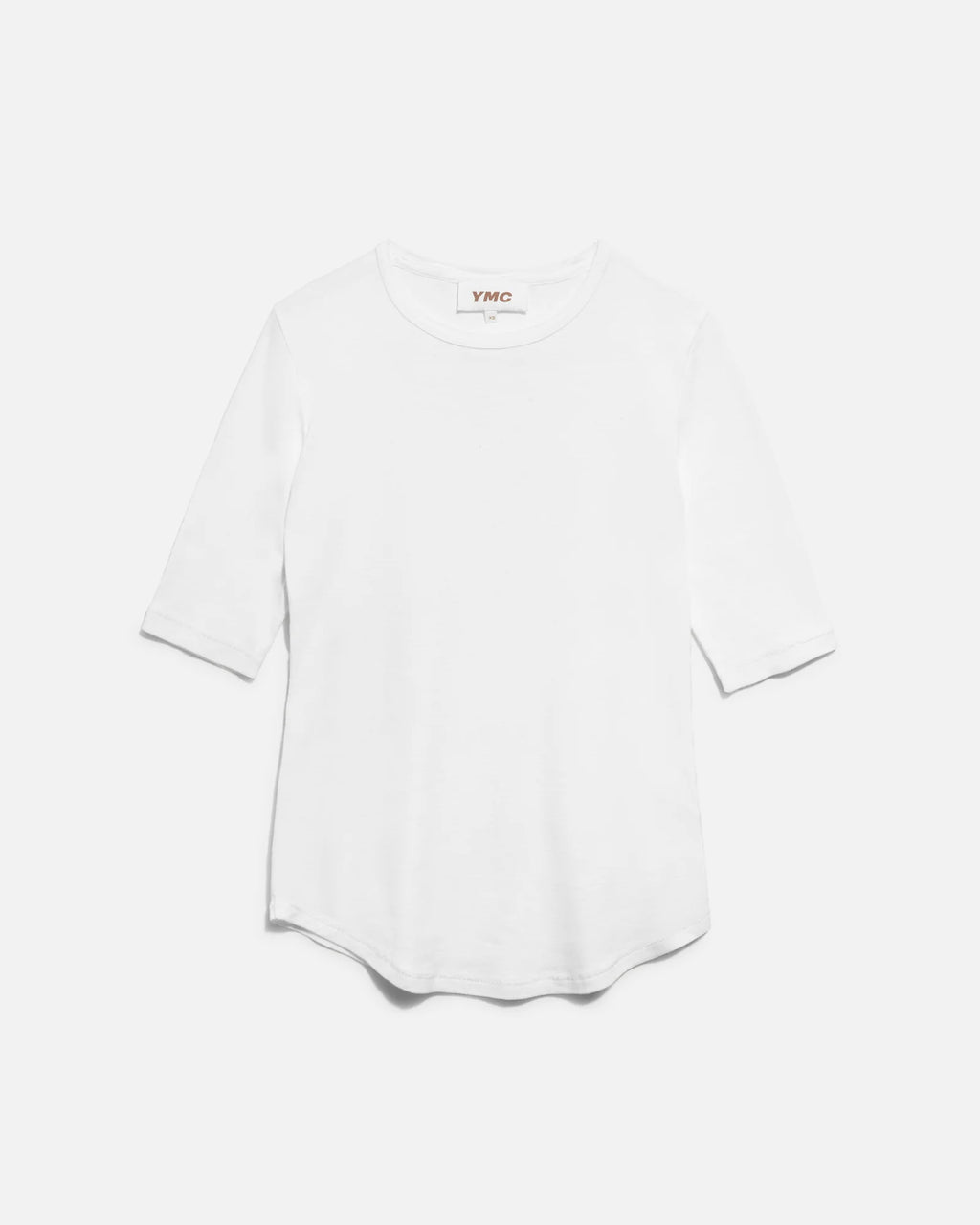 White shirt with a small logo on a white background