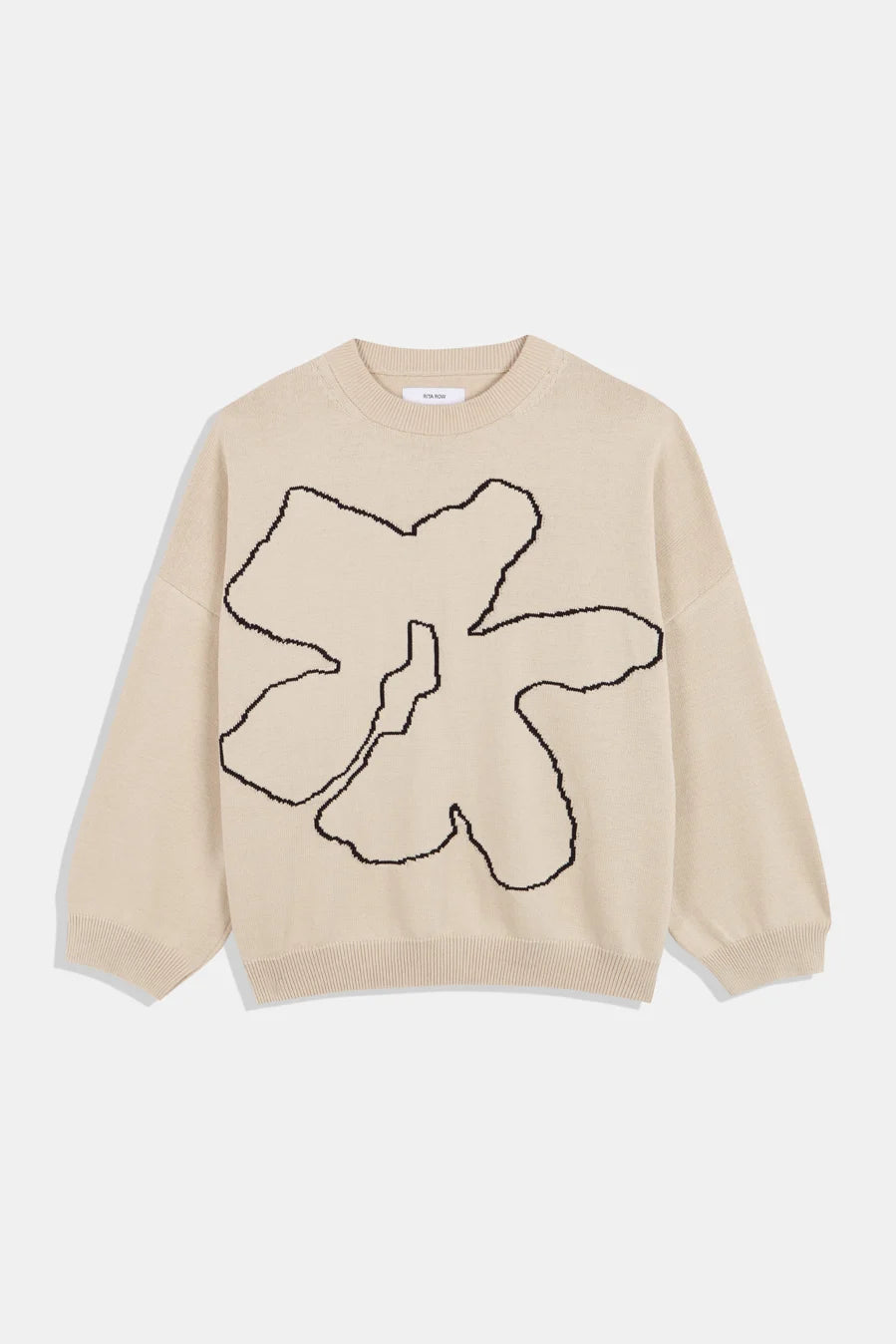 Beige sweater with black abstract design on a white background