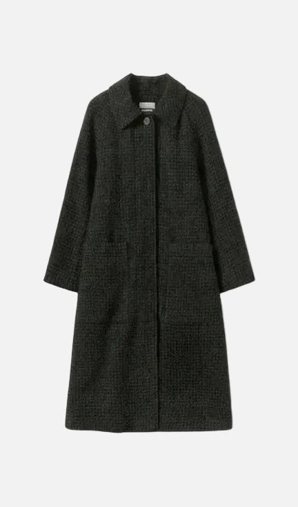 Toast dark olive green and black micro-check patterned coat with a collar and front button, displayed against a neutral light grey background.