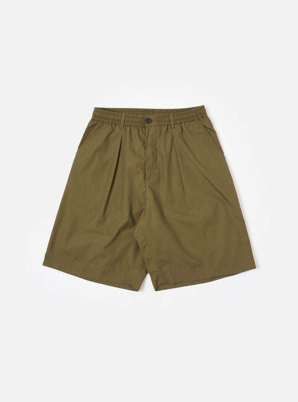 Olive green shorts on a white background