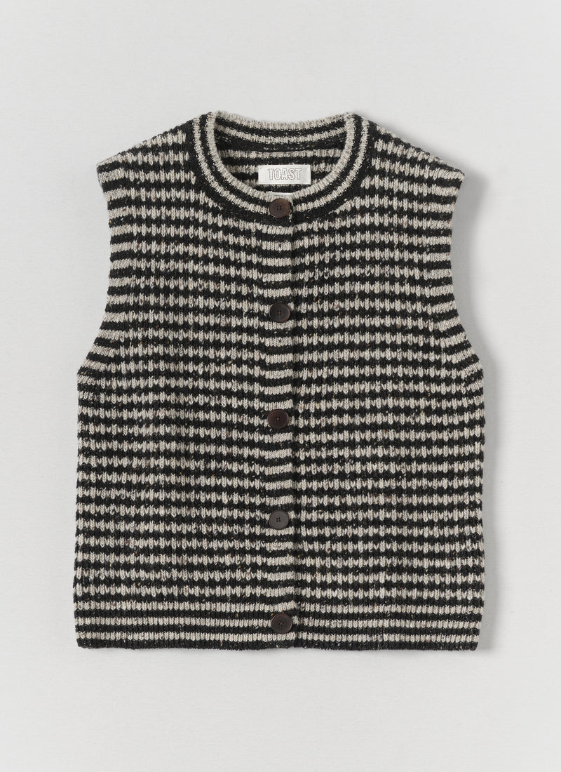 Toast Striped Donegal Wool Buttoned Tank Flax Charcoal pack shot