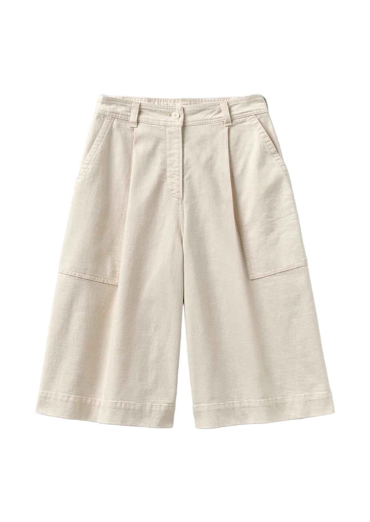 Beige wide-leg pants on a light gray background