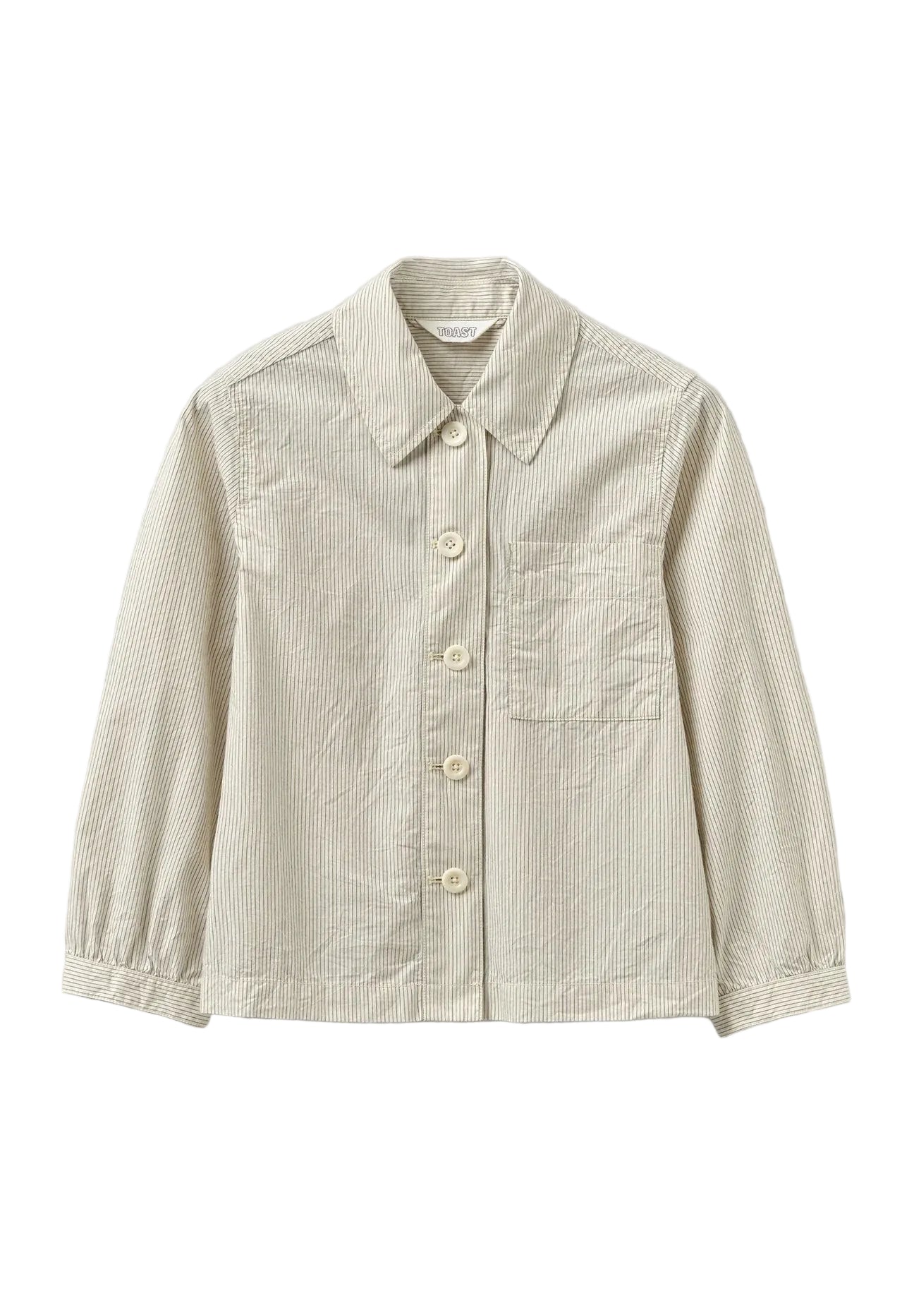 Beige button-up shirt on a light gray background