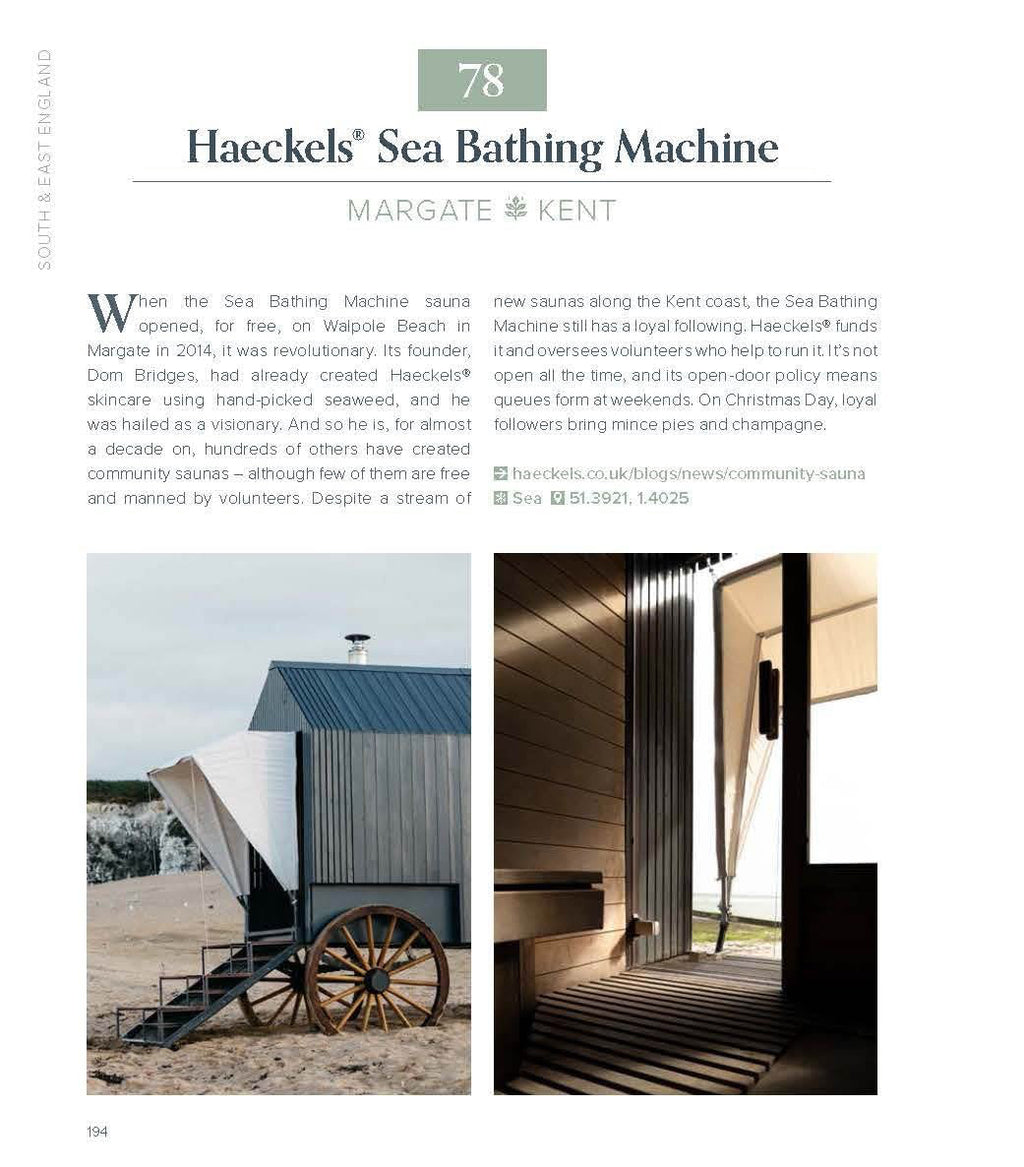Sea bathing machine with text and interior view on a magazine layout