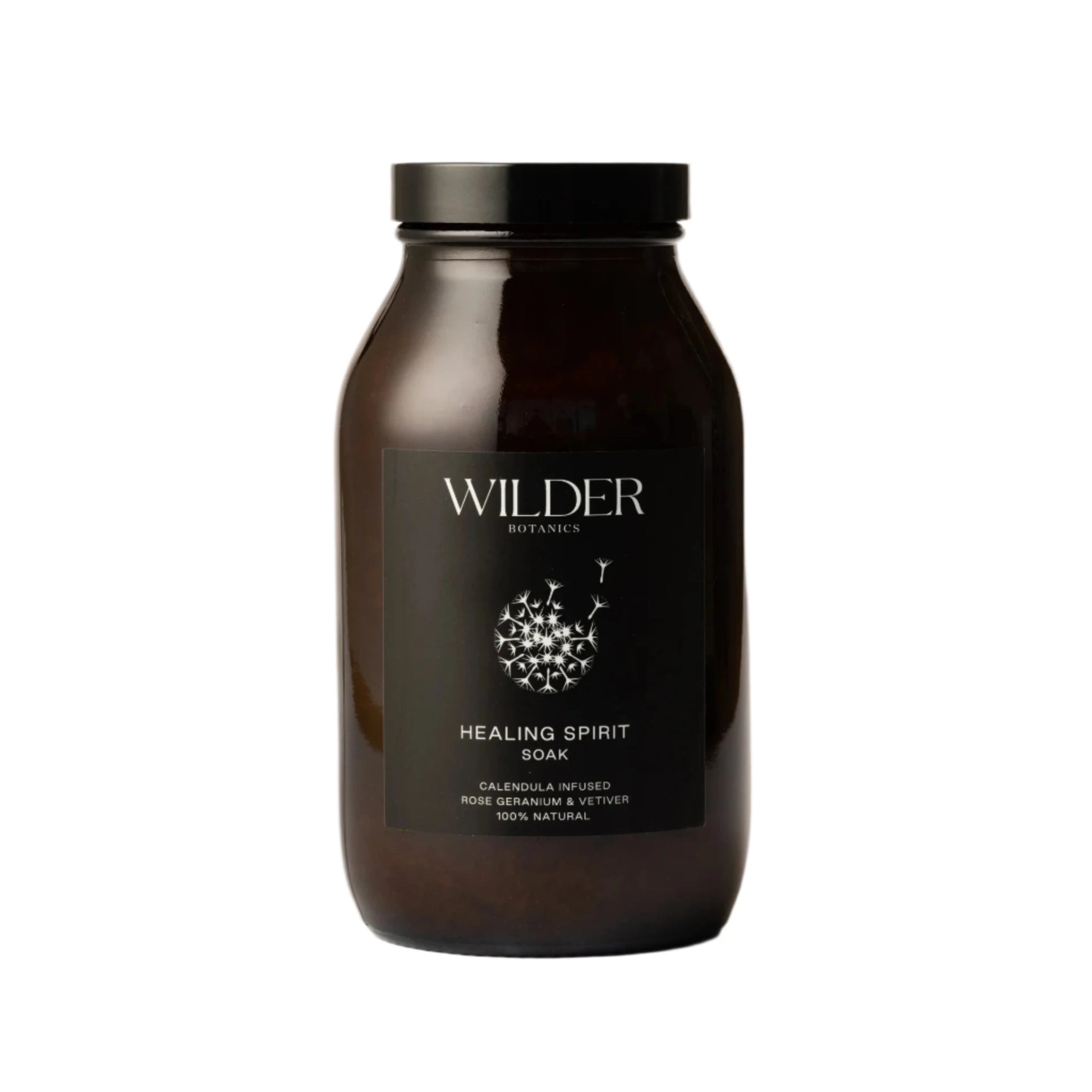 600g Brown Glass jar of Wilder Botanics Healing Spirit Bath Soak 