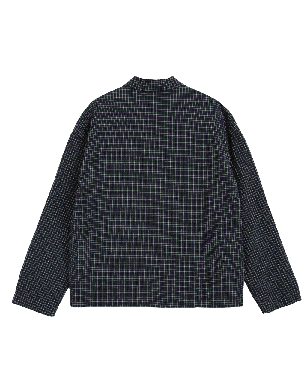 Navy, green and white checkered shirt on a white background